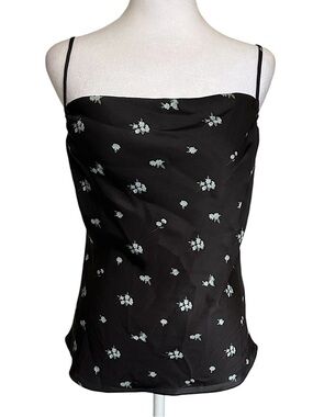 Wilfred Aritzia Allusion Camisole Black Floral Satin Cowl Neck Women’s Top Small